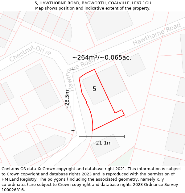 5, HAWTHORNE ROAD, BAGWORTH, COALVILLE, LE67 1GU: Plot and title map