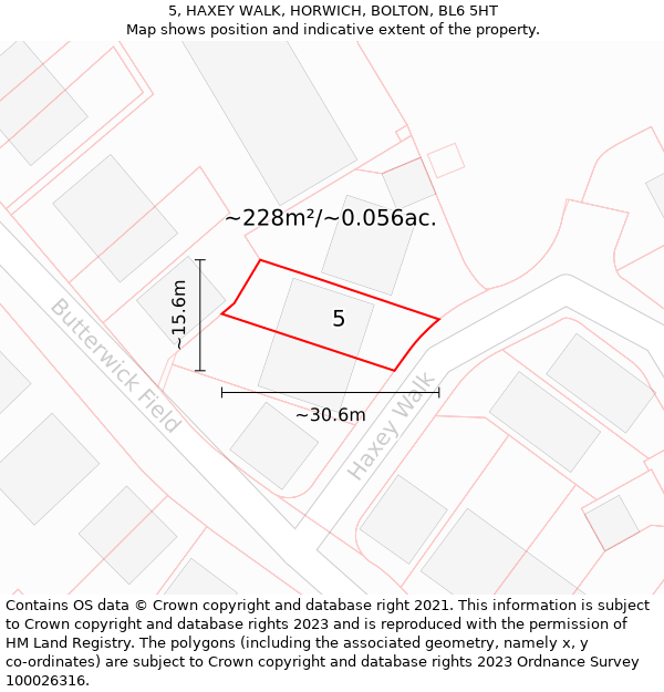 5, HAXEY WALK, HORWICH, BOLTON, BL6 5HT: Plot and title map