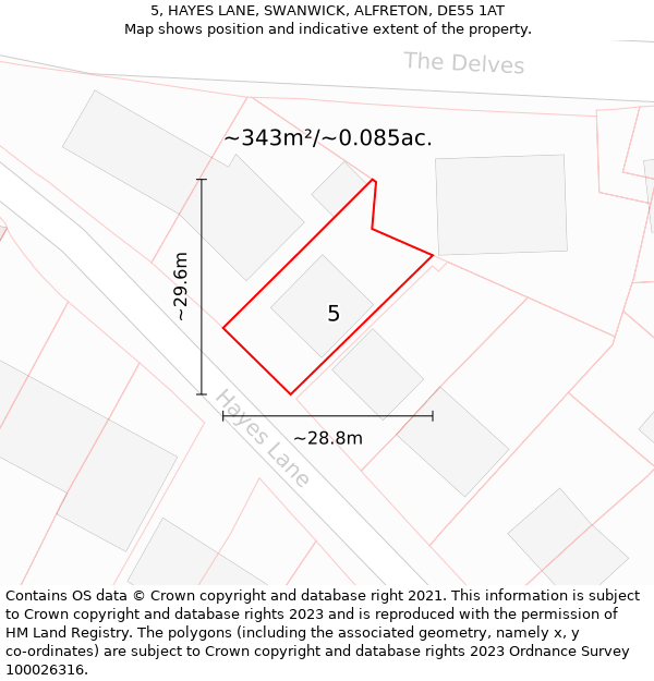 5, HAYES LANE, SWANWICK, ALFRETON, DE55 1AT: Plot and title map