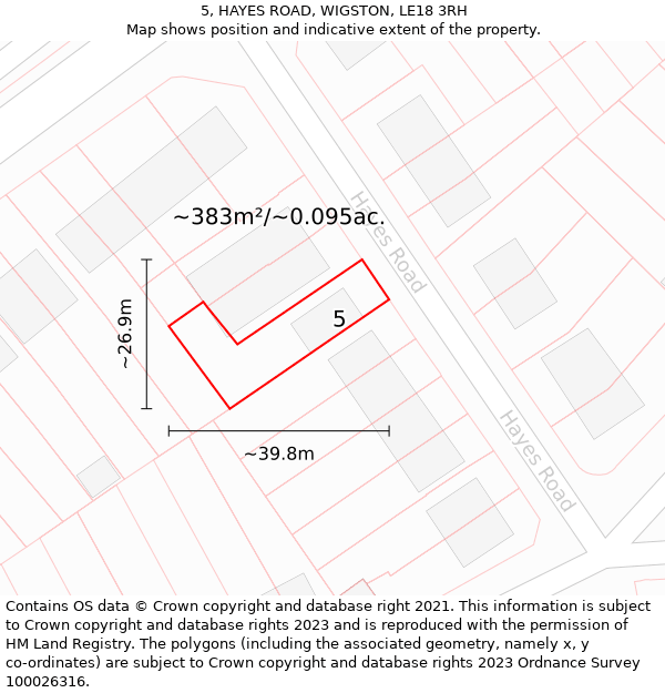 5, HAYES ROAD, WIGSTON, LE18 3RH: Plot and title map