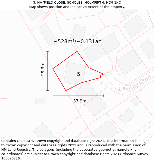 5, HAYFIELD CLOSE, SCHOLES, HOLMFIRTH, HD9 1XQ: Plot and title map