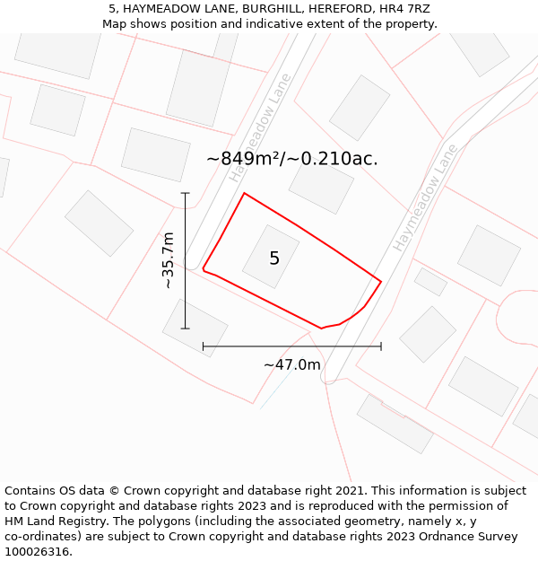 5, HAYMEADOW LANE, BURGHILL, HEREFORD, HR4 7RZ: Plot and title map