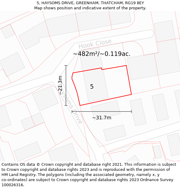 5, HAYSOMS DRIVE, GREENHAM, THATCHAM, RG19 8EY: Plot and title map