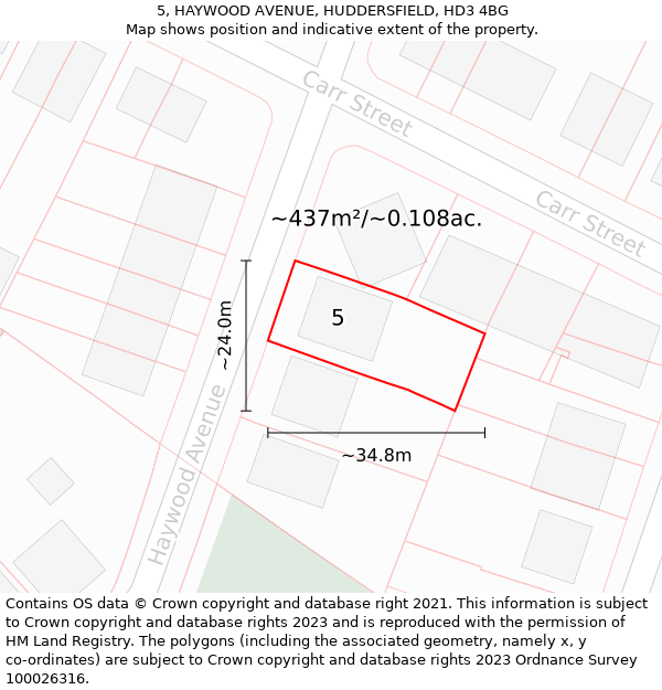 5, HAYWOOD AVENUE, HUDDERSFIELD, HD3 4BG: Plot and title map