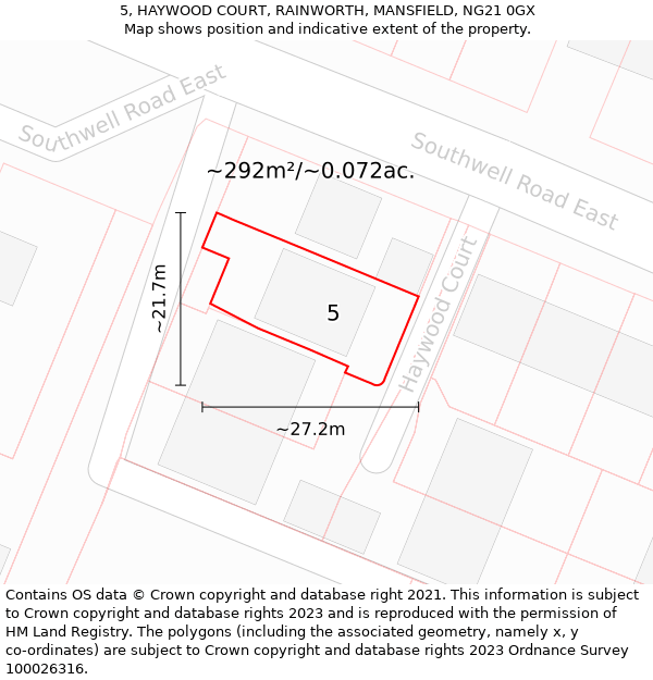 5, HAYWOOD COURT, RAINWORTH, MANSFIELD, NG21 0GX: Plot and title map