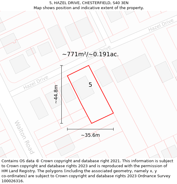 5, HAZEL DRIVE, CHESTERFIELD, S40 3EN: Plot and title map