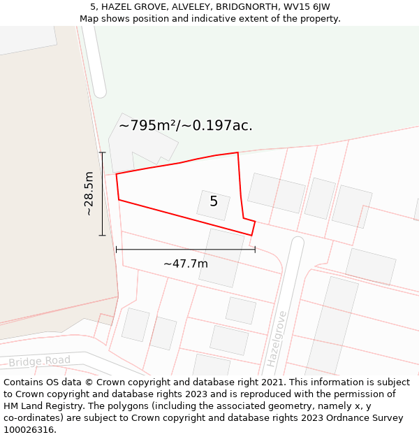 5, HAZEL GROVE, ALVELEY, BRIDGNORTH, WV15 6JW: Plot and title map