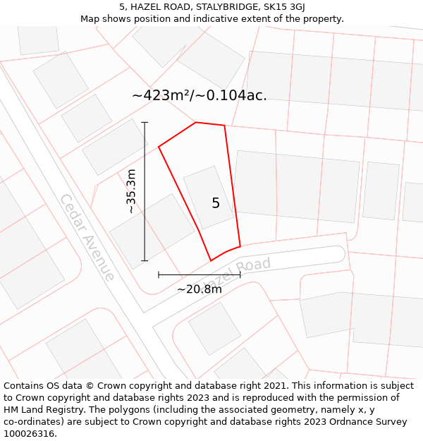 5, HAZEL ROAD, STALYBRIDGE, SK15 3GJ: Plot and title map