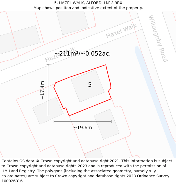 5, HAZEL WALK, ALFORD, LN13 9BX: Plot and title map