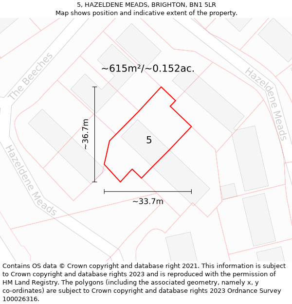 5, HAZELDENE MEADS, BRIGHTON, BN1 5LR: Plot and title map