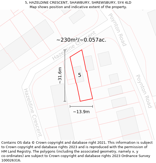 5, HAZELDINE CRESCENT, SHAWBURY, SHREWSBURY, SY4 4LD: Plot and title map