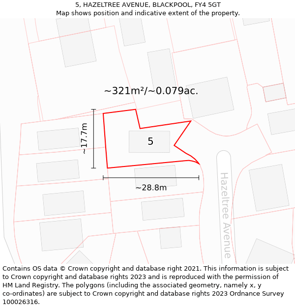 5, HAZELTREE AVENUE, BLACKPOOL, FY4 5GT: Plot and title map