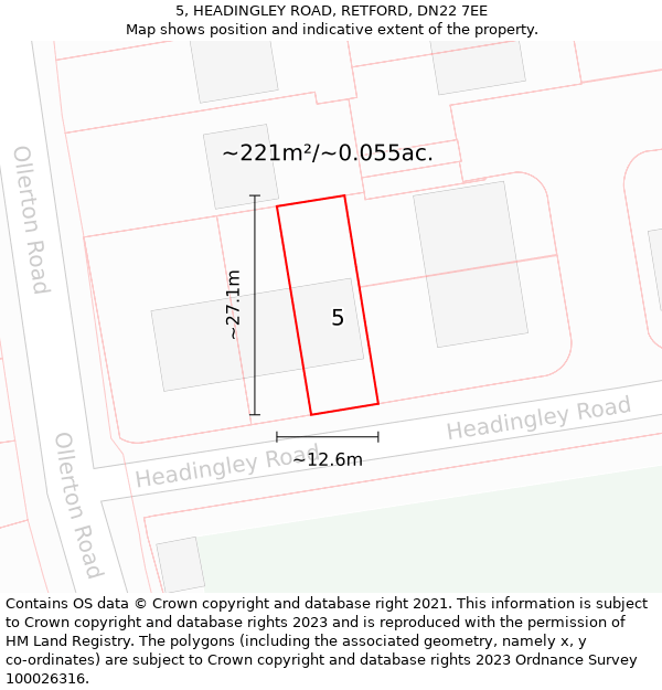 5, HEADINGLEY ROAD, RETFORD, DN22 7EE: Plot and title map