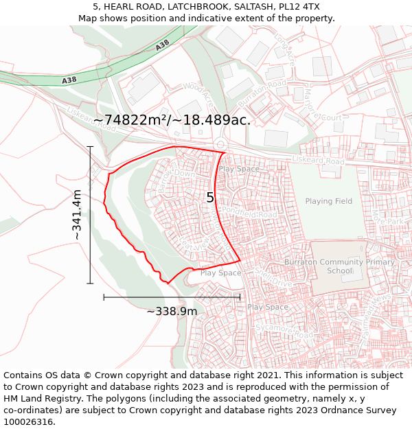 5, HEARL ROAD, LATCHBROOK, SALTASH, PL12 4TX: Plot and title map