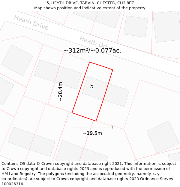 5, HEATH DRIVE, TARVIN, CHESTER, CH3 8EZ: Plot and title map