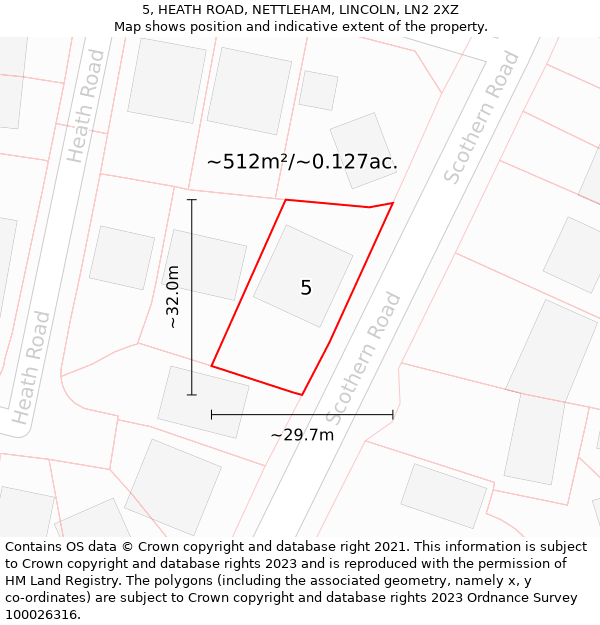 5, HEATH ROAD, NETTLEHAM, LINCOLN, LN2 2XZ: Plot and title map