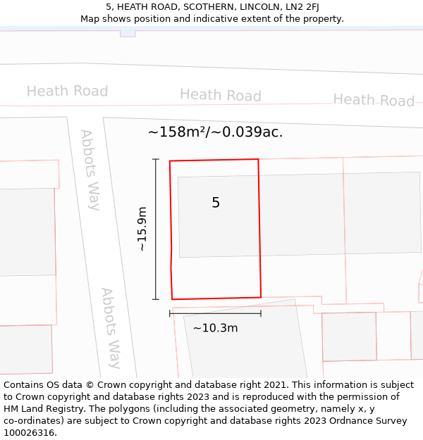 5, HEATH ROAD, SCOTHERN, LINCOLN, LN2 2FJ: Plot and title map