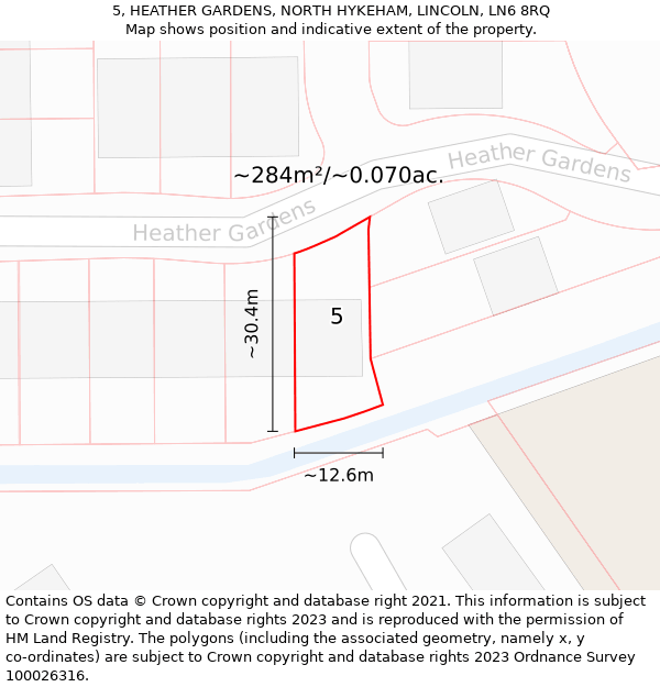 5, HEATHER GARDENS, NORTH HYKEHAM, LINCOLN, LN6 8RQ: Plot and title map