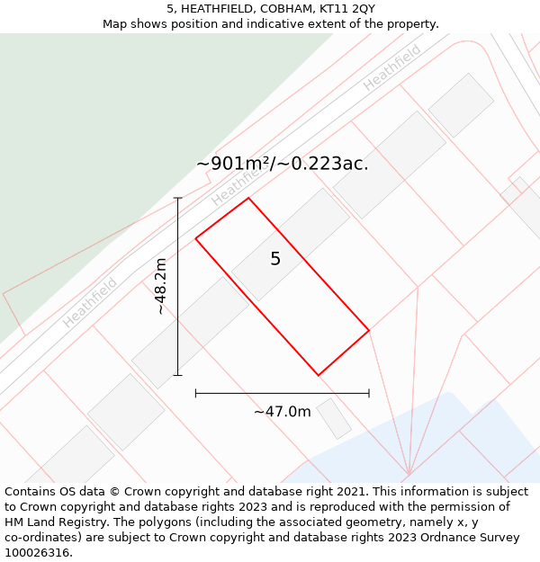 5, HEATHFIELD, COBHAM, KT11 2QY: Plot and title map