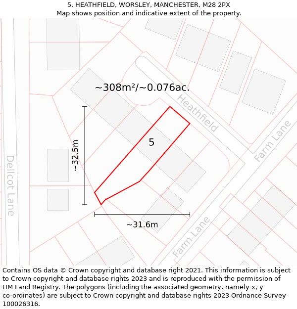 5, HEATHFIELD, WORSLEY, MANCHESTER, M28 2PX: Plot and title map