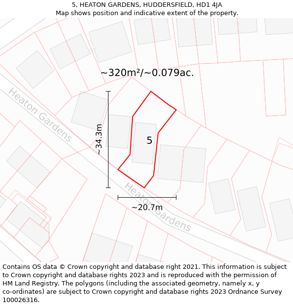 5, HEATON GARDENS, HUDDERSFIELD, HD1 4JA: Plot and title map