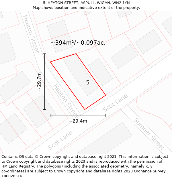 5, HEATON STREET, ASPULL, WIGAN, WN2 1YN: Plot and title map