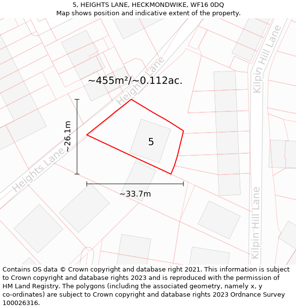 5, HEIGHTS LANE, HECKMONDWIKE, WF16 0DQ: Plot and title map