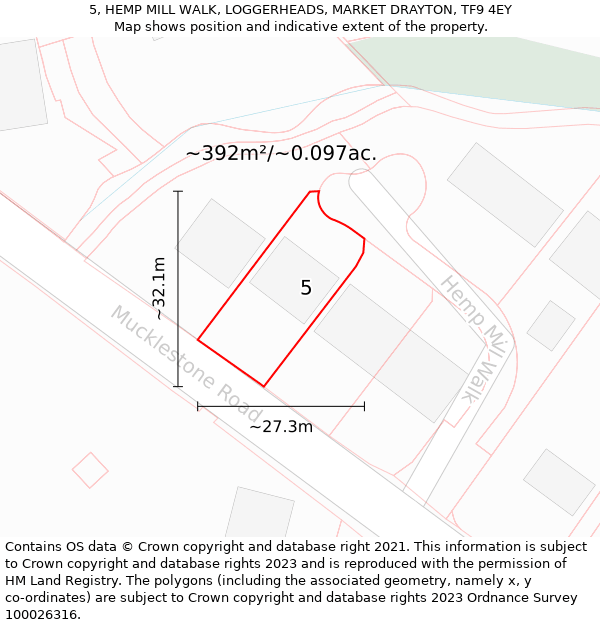 5, HEMP MILL WALK, LOGGERHEADS, MARKET DRAYTON, TF9 4EY: Plot and title map