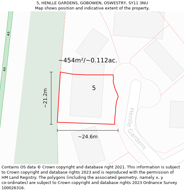 5, HENLLE GARDENS, GOBOWEN, OSWESTRY, SY11 3NU: Plot and title map