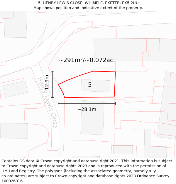 5, HENRY LEWIS CLOSE, WHIMPLE, EXETER, EX5 2UU: Plot and title map