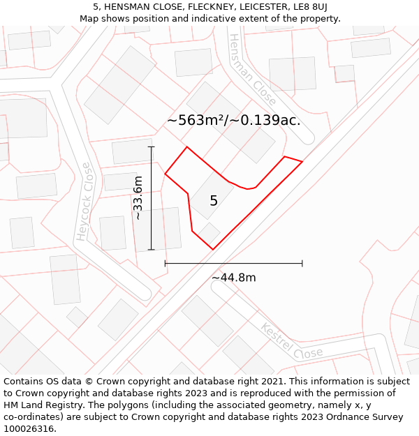 5, HENSMAN CLOSE, FLECKNEY, LEICESTER, LE8 8UJ: Plot and title map