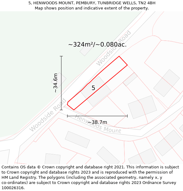 5, HENWOODS MOUNT, PEMBURY, TUNBRIDGE WELLS, TN2 4BH: Plot and title map