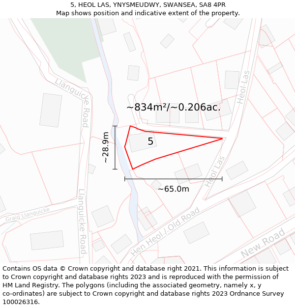 5, HEOL LAS, YNYSMEUDWY, SWANSEA, SA8 4PR: Plot and title map
