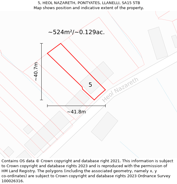 5, HEOL NAZARETH, PONTYATES, LLANELLI, SA15 5TB: Plot and title map