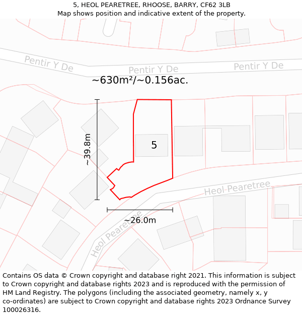 5, HEOL PEARETREE, RHOOSE, BARRY, CF62 3LB: Plot and title map