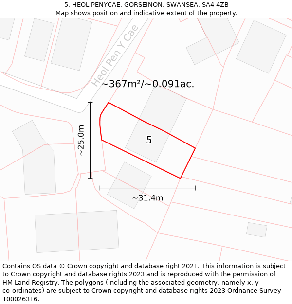 5, HEOL PENYCAE, GORSEINON, SWANSEA, SA4 4ZB: Plot and title map