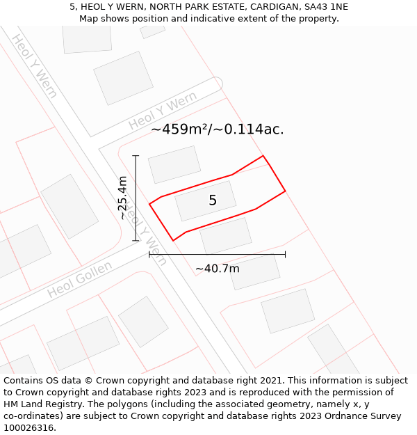 5, HEOL Y WERN, NORTH PARK ESTATE, CARDIGAN, SA43 1NE: Plot and title map