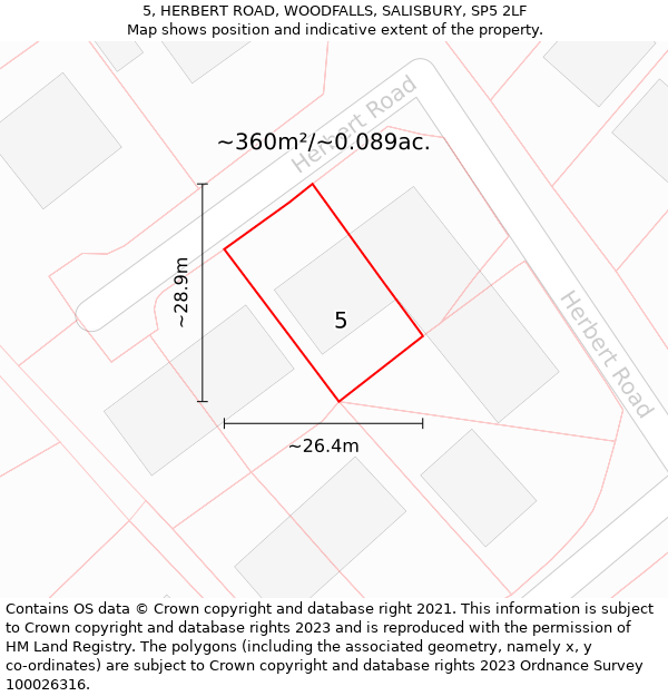 5, HERBERT ROAD, WOODFALLS, SALISBURY, SP5 2LF: Plot and title map