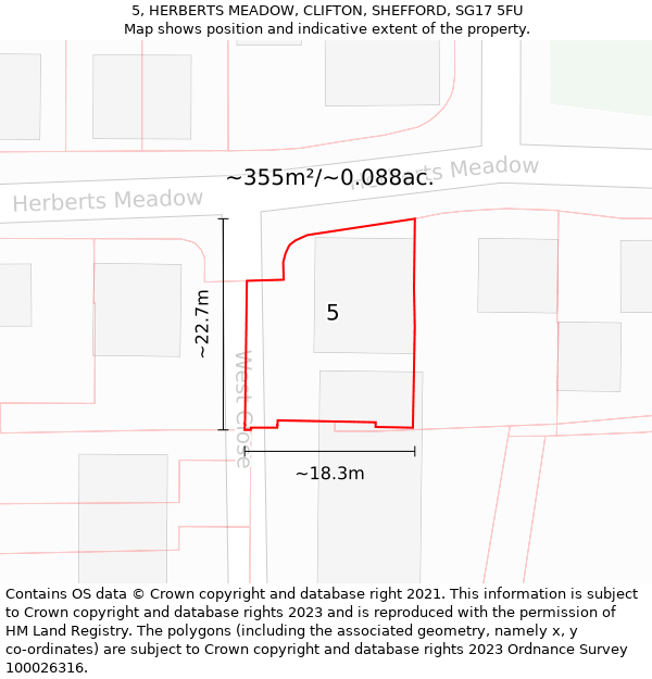 5, HERBERTS MEADOW, CLIFTON, SHEFFORD, SG17 5FU: Plot and title map