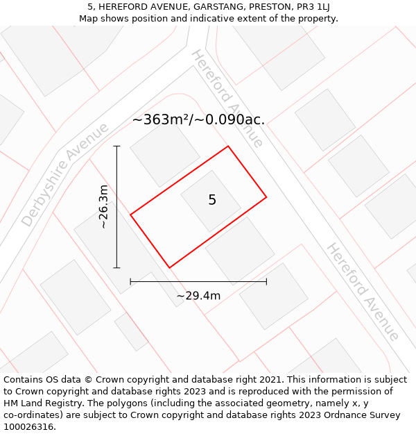 5, HEREFORD AVENUE, GARSTANG, PRESTON, PR3 1LJ: Plot and title map