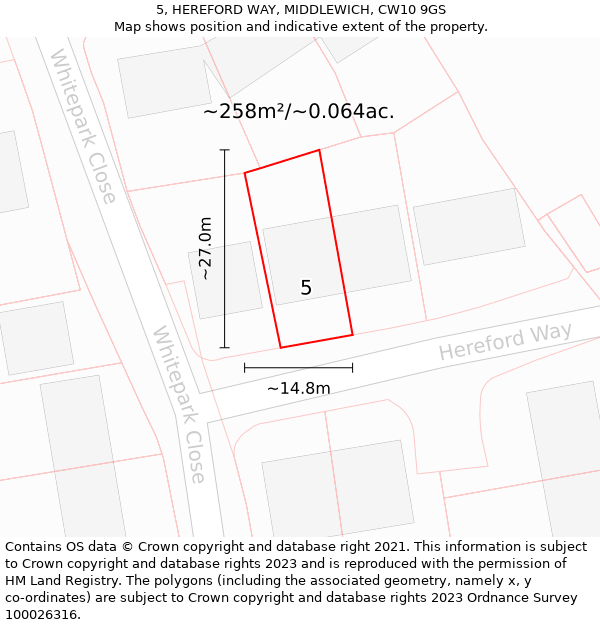 5, HEREFORD WAY, MIDDLEWICH, CW10 9GS: Plot and title map