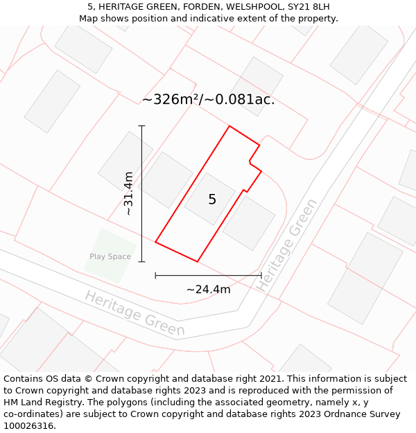 5, HERITAGE GREEN, FORDEN, WELSHPOOL, SY21 8LH: Plot and title map