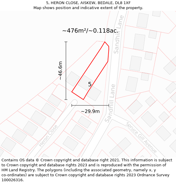 5, HERON CLOSE, AISKEW, BEDALE, DL8 1XF: Plot and title map