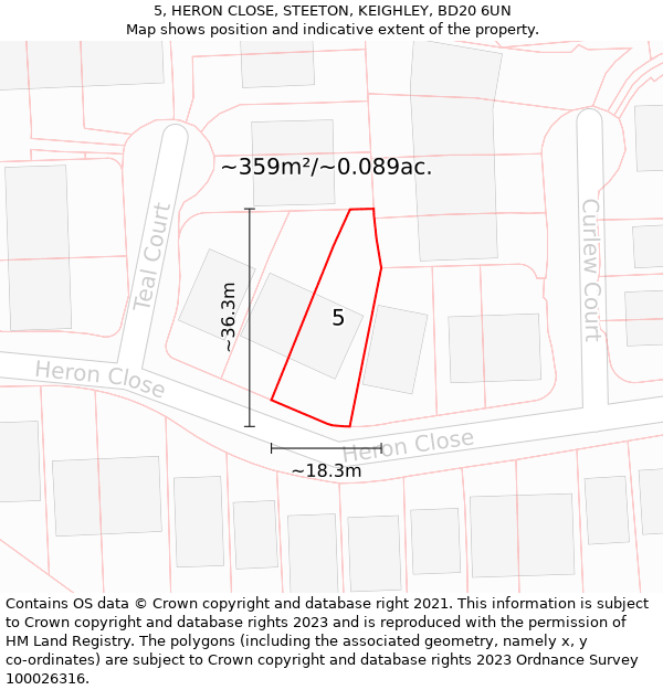 5, HERON CLOSE, STEETON, KEIGHLEY, BD20 6UN: Plot and title map