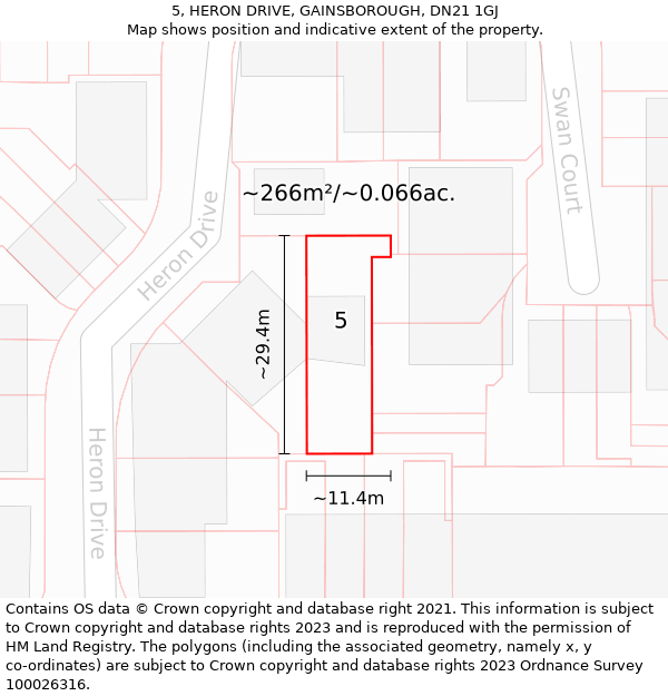 5, HERON DRIVE, GAINSBOROUGH, DN21 1GJ: Plot and title map