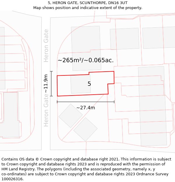 5, HERON GATE, SCUNTHORPE, DN16 3UT: Plot and title map