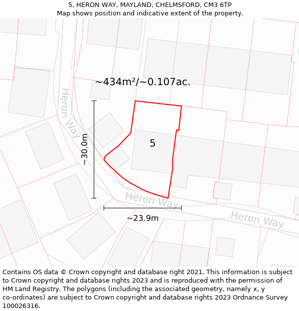 5, HERON WAY, MAYLAND, CHELMSFORD, CM3 6TP: Plot and title map