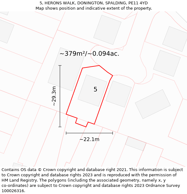 5, HERONS WALK, DONINGTON, SPALDING, PE11 4YD: Plot and title map