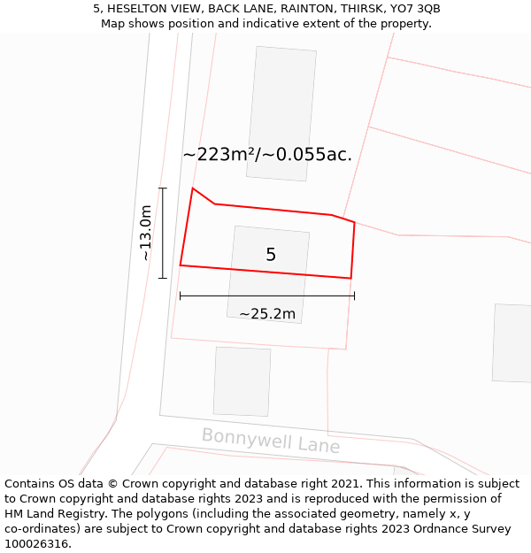 5, HESELTON VIEW, BACK LANE, RAINTON, THIRSK, YO7 3QB: Plot and title map