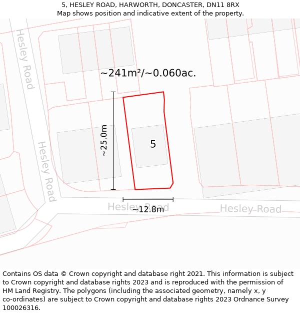 5, HESLEY ROAD, HARWORTH, DONCASTER, DN11 8RX: Plot and title map